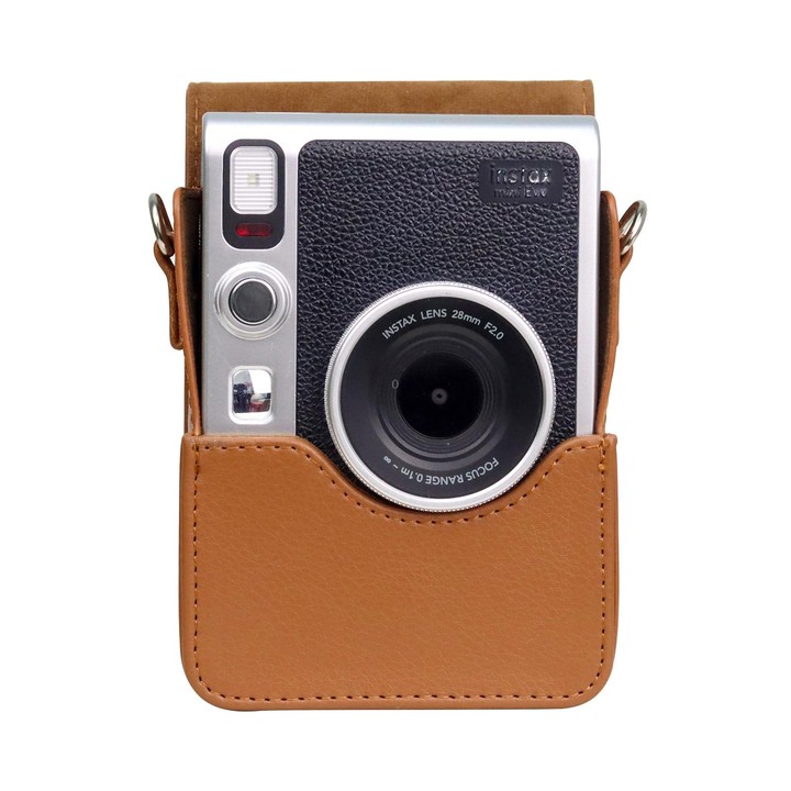 Vertical Full Body Camera PU Leather Case Bag with Strap for FUJIFILM instax mini Evo (Brown)