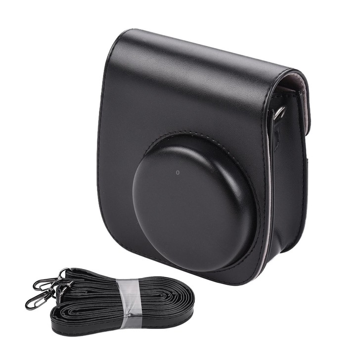 Solid Color Full Body Camera Leather Case Bag with Strap for FUJIFILM Instax mini 11 (Black)