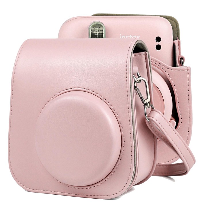 Solid Color Full Body Camera Leather Case Bag with Strap for FUJIFILM Instax mini 11 (Pink)