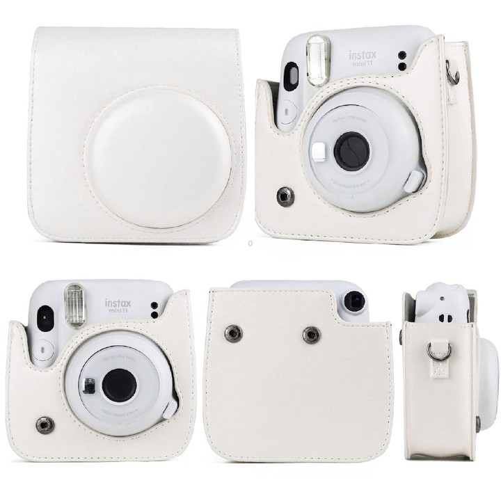 Solid Color Full Body Camera Leather Case Bag with Strap for FUJIFILM Instax mini 11 (White)