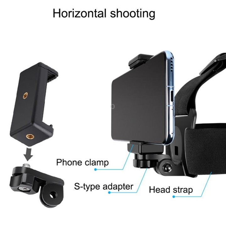 Elastic Mount Belt Adjustable Head Strap with Phone Clamp & Screw & S-type Adapter for GoPro HERO10 Black / HERO9 Black /8 /7 /6