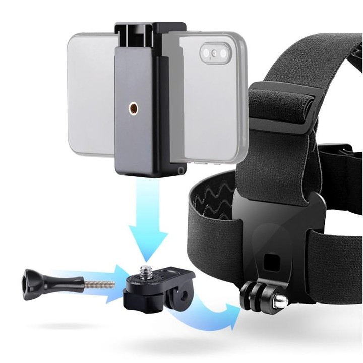 Elastic Mount Belt Adjustable Head Strap with Phone Clamp & Screw & S-type Adapter for GoPro HERO10 Black / HERO9 Black /8 /7 /6