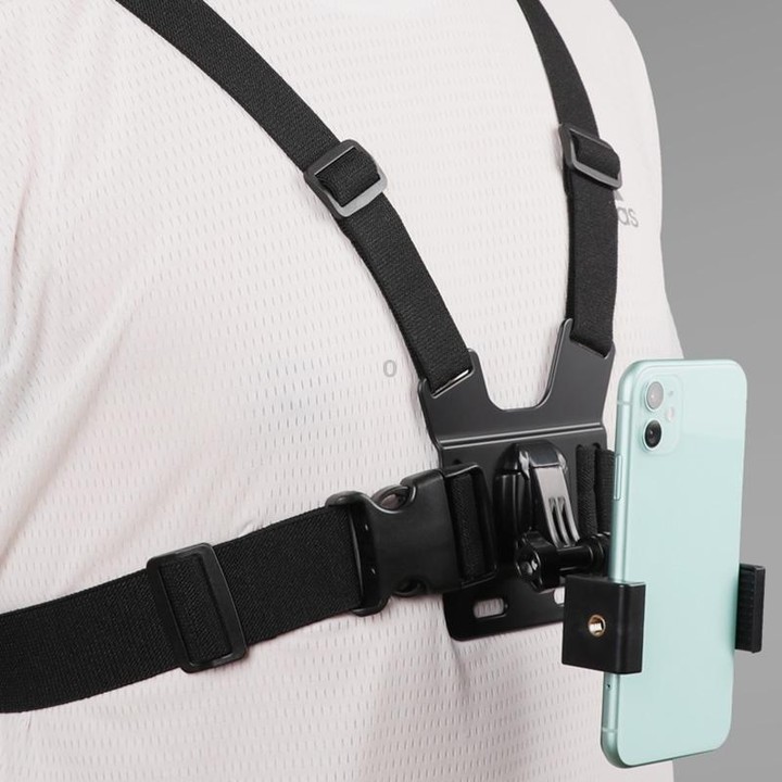 Adjustable Body Mount Belt Chest Strap with Phone Clamp & S-type Adapter & J Hook Mount & Long Screw for GoPro, Insta360, DJI an