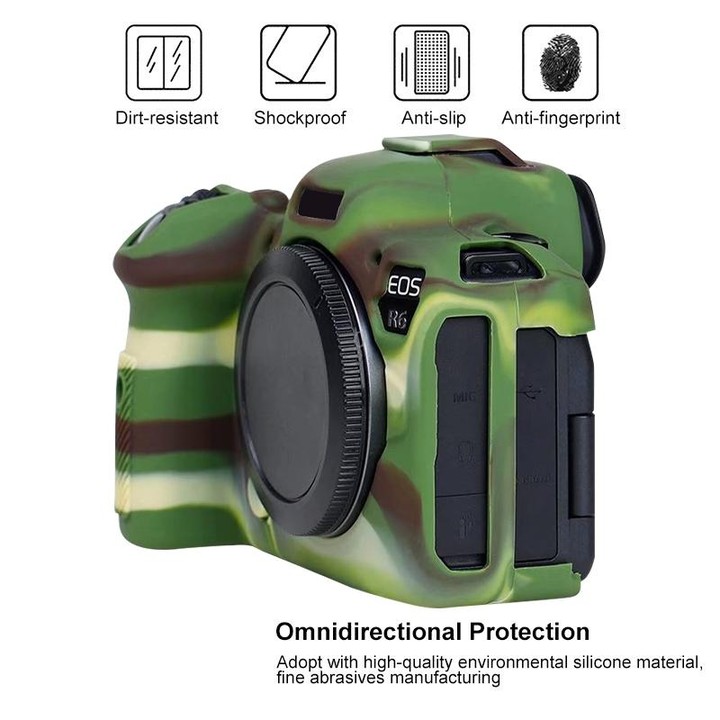 For Canon EOS R6 Litchi Texure Soft Silicone Case(Camouflage)
