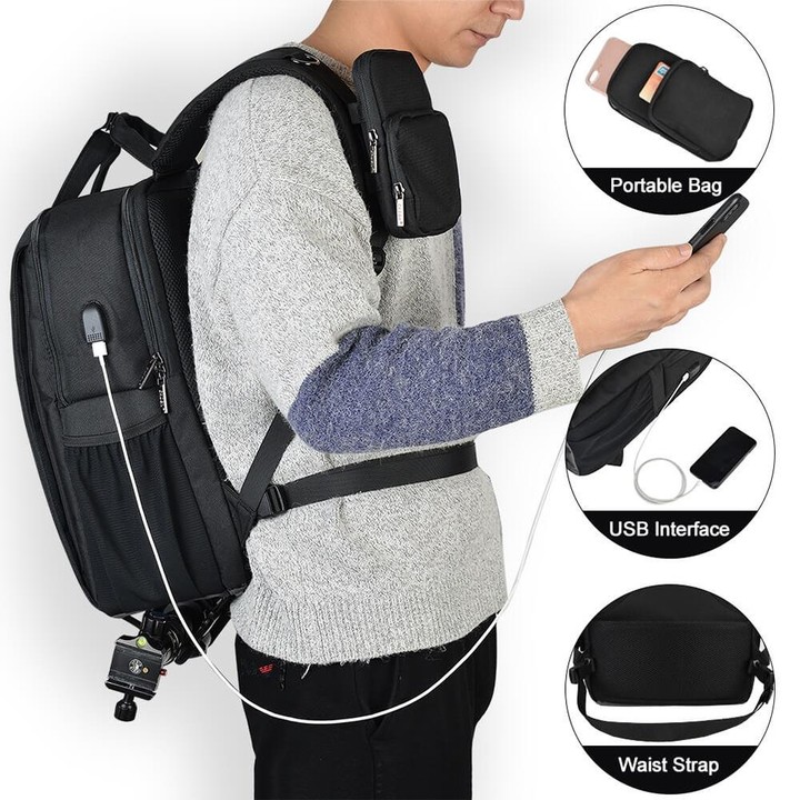 CADeN L5 III Multi-function Digital Camera Dual Shoulders Bag Backpack (Black)