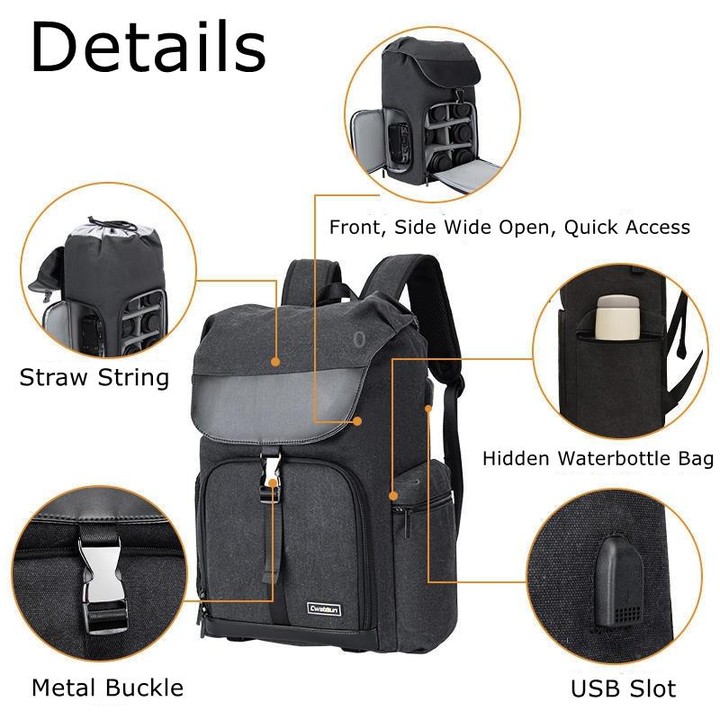 CADeN M8 Side Open Canvas Large Capacity Photography Backpack Shoulder Bag