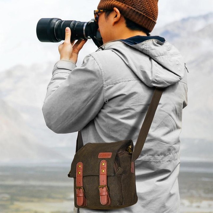 CADEN N1 Simple Retro Multifunctional Canvas Waterproof Digital Camera Photography Bag (Coffee)