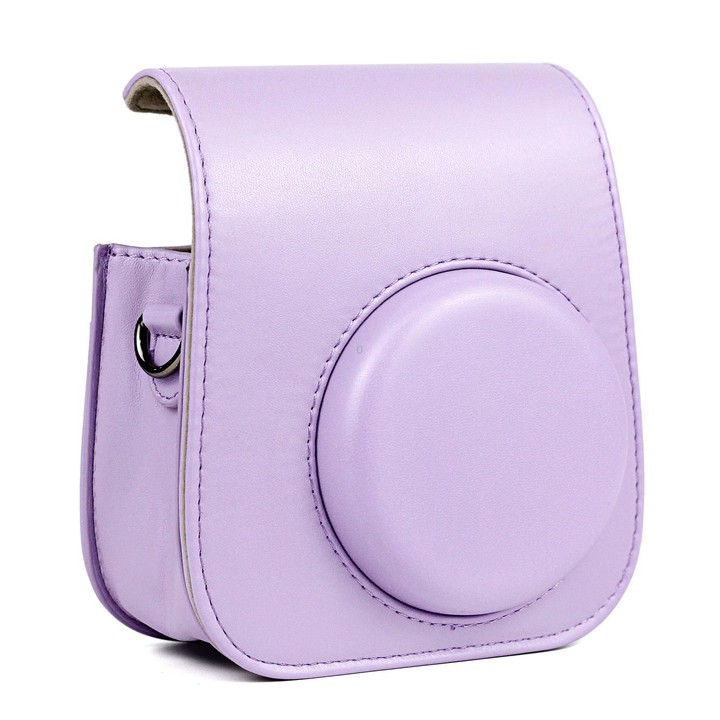 Leather Case Full Body Camera Bag with Shoulder Strap for FUJIFILM Instax mini 11 (Purple)