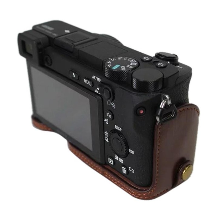 1/4 inch Thread PU Leather Camera Half Case Base for Sony ILCE-A6500 / A6500 (Coffee)