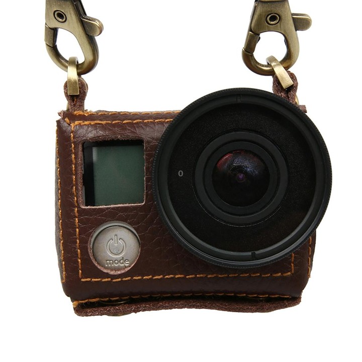 For GoPro HERO4 Litchi Texture Genuine Leather Protective Case with Sling(Brown)