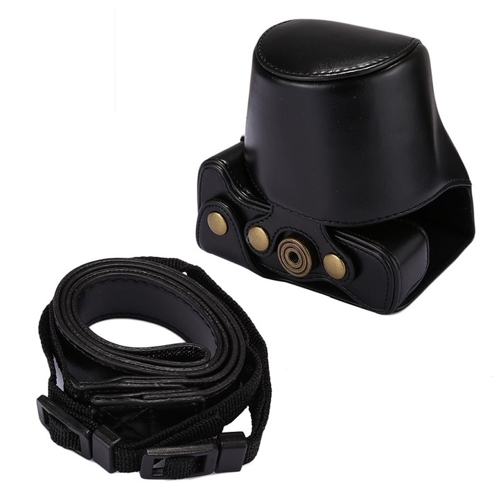 Full Body Camera PU Leather Case Bag with Strap for Canon EOS M5 (Black)