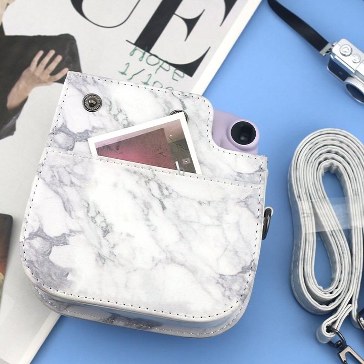 For FUJIFILM instax mini 11 / 9 / 8 Marble Full Body Leather Case Camera Bag with Strap