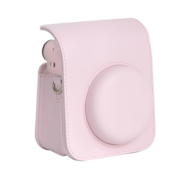 For FUJIFILM instax mini 12 Full Body Leather Case Camera Bag with Strap (Pink)