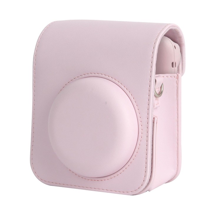 For FUJIFILM instax mini 12 Full Body Leather Case Camera Bag with Strap (Pink)