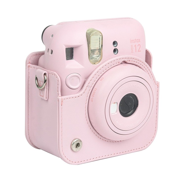 For FUJIFILM instax mini 12 Full Body Leather Case Camera Bag with Strap (Pink)
