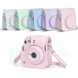 For FUJIFILM instax mini 12 Full Body Leather Case Camera Bag with Strap (Purple)