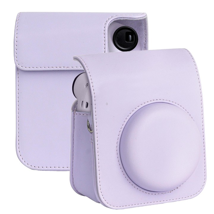 For FUJIFILM instax mini 12 Full Body Leather Case Camera Bag with Strap (Purple)