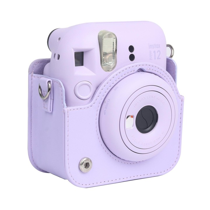 For FUJIFILM instax mini 12 Full Body Leather Case Camera Bag with Strap (Purple)