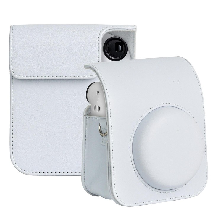 For FUJIFILM instax mini 12 Full Body Leather Case Camera Bag with Strap (White)