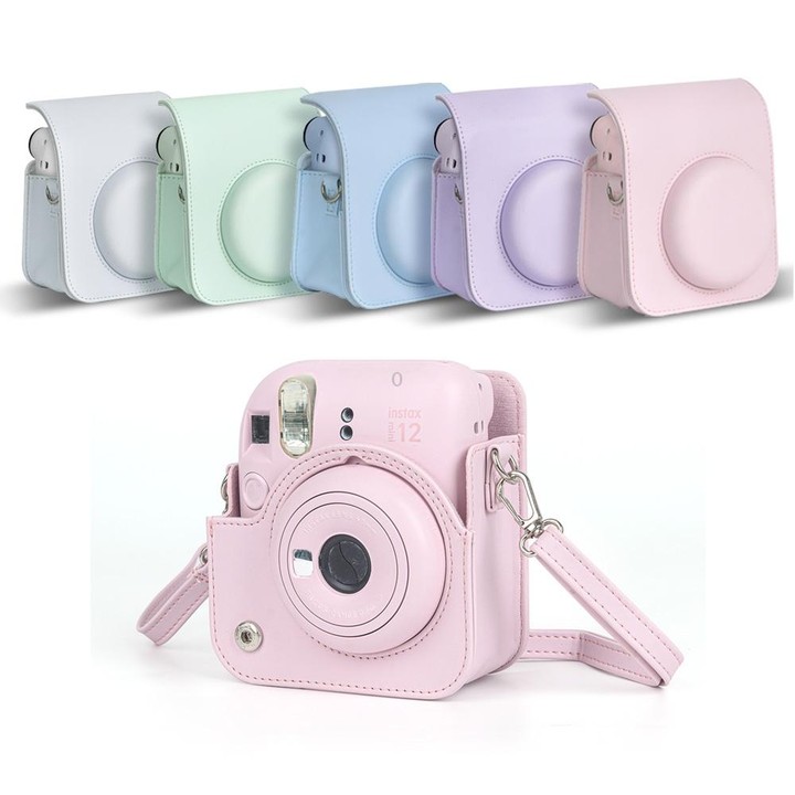 For FUJIFILM instax mini 12 Full Body Leather Case Camera Bag with Strap (White)