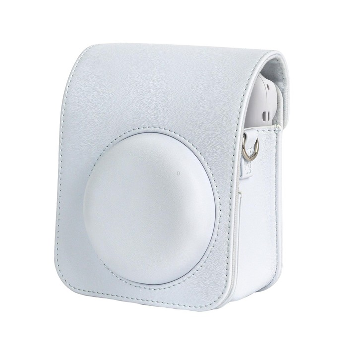 For FUJIFILM instax mini 12 Full Body Leather Case Camera Bag with Strap (White)