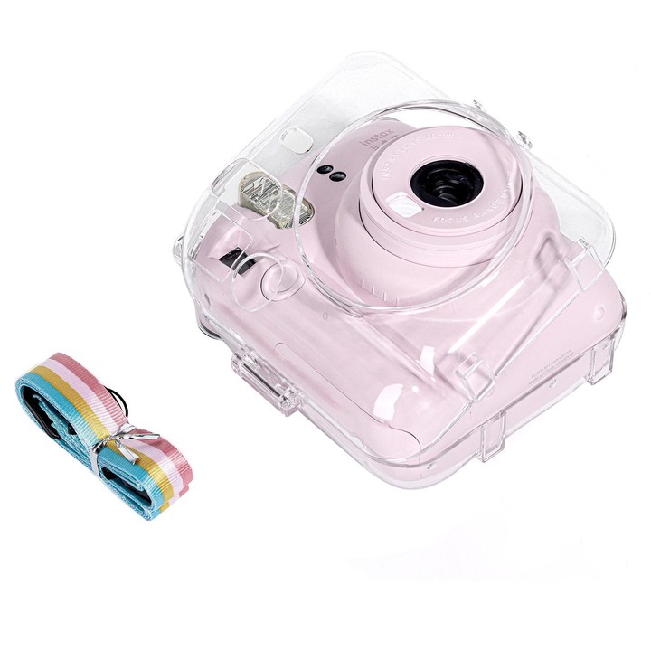 For FUJIFILM Instax mini 12 Crystal Hard Case Camera Bag with Shoulder Strap (Transparent)