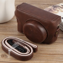 For Sony ZV-1F Vlog Camera Full Body Leather Camera Case Bag with Strap (Coffee)