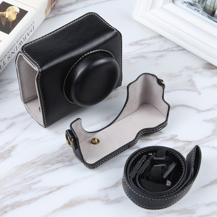 For Sony ZV-1F Vlog Camera Full Body Magnetic Leather Camera Case Bag with Strap (Black)