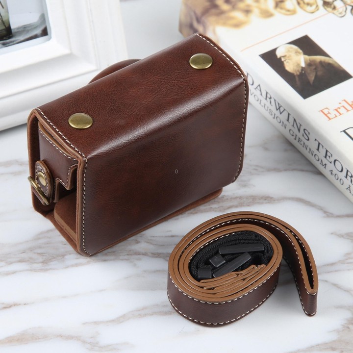 For Sony ZV-1F Vlog Camera Full Body Magnetic Leather Camera Case Bag with Strap (Coffee)
