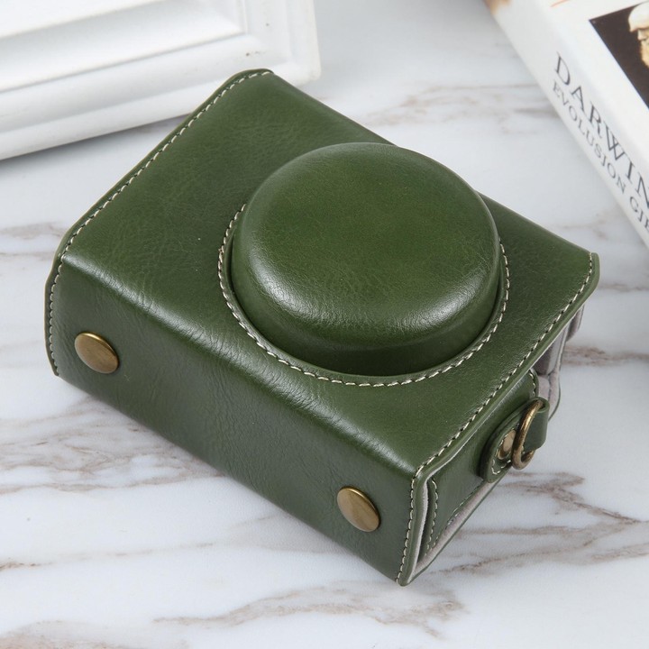 For Sony ZV-1F Vlog Camera Full Body Magnetic Leather Camera Case Bag with Strap (Green)