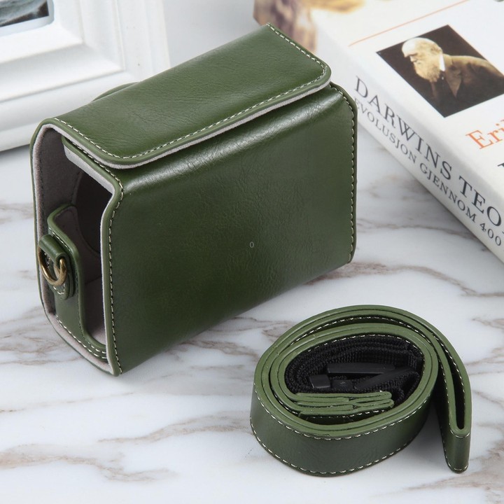For Sony ZV-1F Vlog Camera Full Body Magnetic Leather Camera Case Bag with Strap (Green)