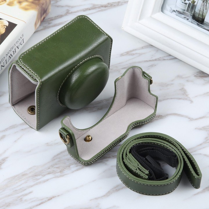 For Sony ZV-1F Vlog Camera Full Body Magnetic Leather Camera Case Bag with Strap (Green)