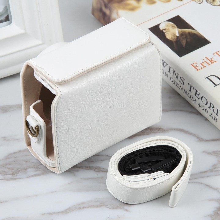 For Sony ZV-1F Vlog Camera Full Body Magnetic Leather Camera Case Bag with Strap (White)