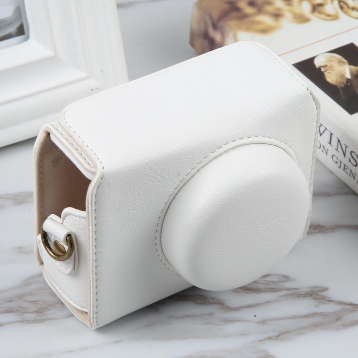 For Sony ZV-1F Vlog Camera Full Body Magnetic Leather Camera Case Bag with Strap (White)