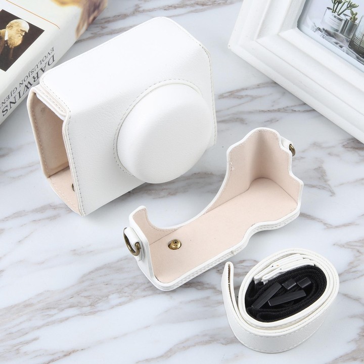 For Sony ZV-1F Vlog Camera Full Body Magnetic Leather Camera Case Bag with Strap (White)