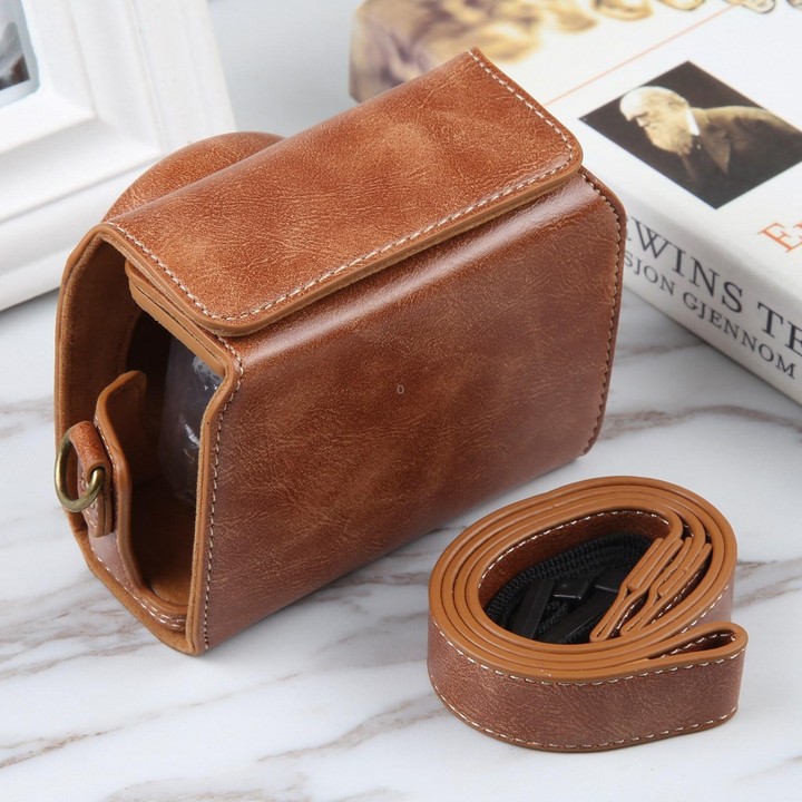 For Sony ZV-1F Vlog Camera Full Body Magnetic Leather Camera Case Bag with Strap(Brown)