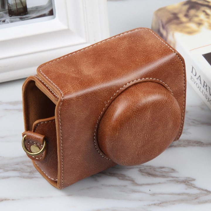 For Sony ZV-1F Vlog Camera Full Body Magnetic Leather Camera Case Bag with Strap(Brown)