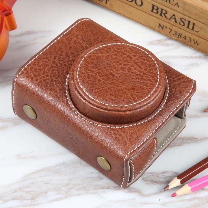 For Canon PowerShot G7 X Full Body Camera PU Leather Camera Case Bag with Strap (Coffee)