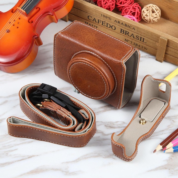 For Canon PowerShot G7 X Full Body Camera PU Leather Camera Case Bag with Strap (Brown)