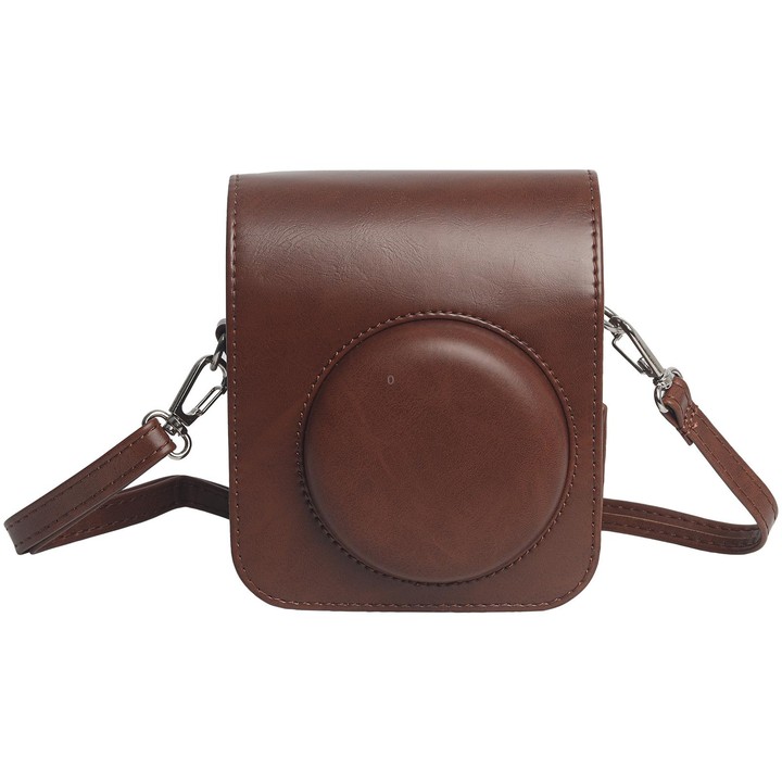 For FUJIFILM Instax mini 12 Leather Case Full Body Camera Bag with Shoulder Strap (Brown)