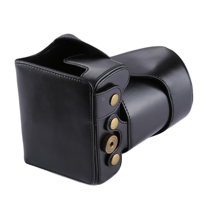 Full Body Camera PU Leather Case Bag for Canon EOS 200D (18-55mm Lens)(Black)