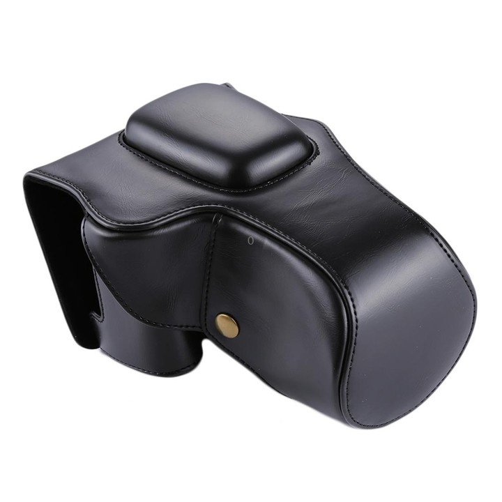Full Body Camera PU Leather Case Bag for Canon EOS 200D (18-55mm Lens)(Black)