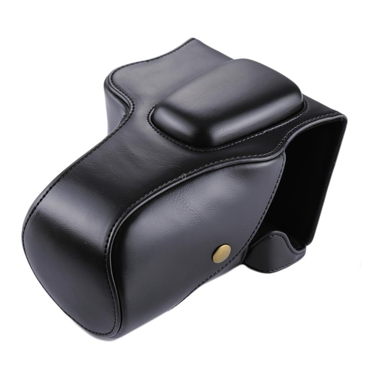 Full Body Camera PU Leather Case Bag for Canon EOS 200D (18-55mm Lens)(Black)