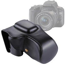 Full Body Camera PU Leather Case Bag for Canon EOS 200D (18-55mm Lens)(Black)
