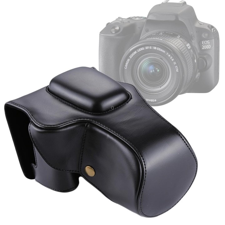 Full Body Camera PU Leather Case Bag for Canon EOS 200D (18-55mm Lens)(Black)