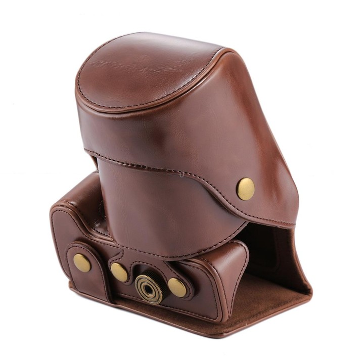Full Body Camera PU Leather Case Bag for Canon EOS 200D (18-55mm Lens)(Coffee)