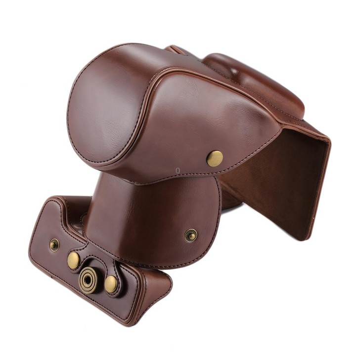 Full Body Camera PU Leather Case Bag for Canon EOS 200D (18-55mm Lens)(Coffee)