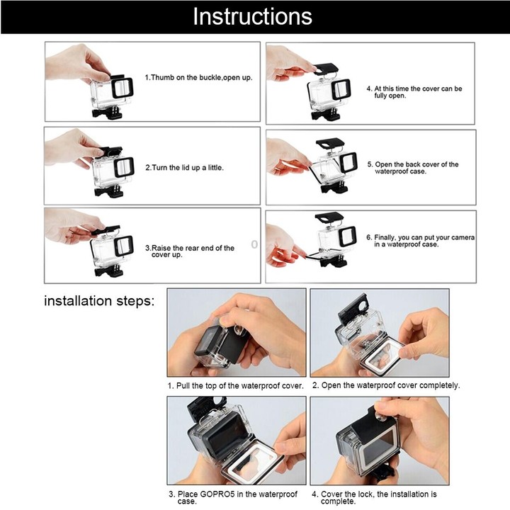 For GoPro NEW HERO /HERO6 /5 30m Waterproof Housing Protective Case + Hollow Back Cover with Buckle Basic Mount & Screw, No Need