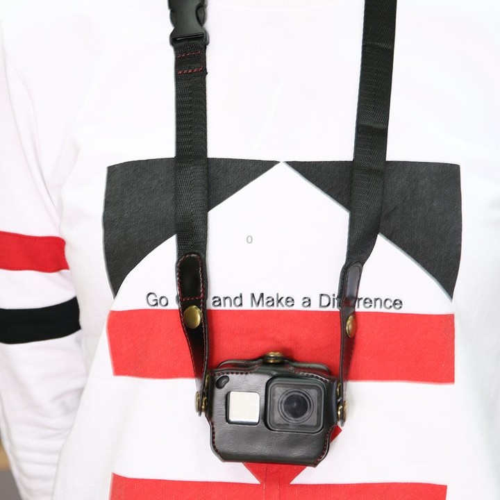 For GoPro HERO7 Black /6 /5 PU Leather Housing Case with Neck Strap & Buttons(Black)