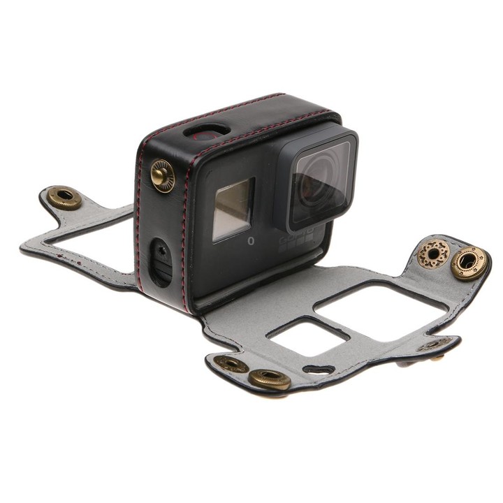 For GoPro HERO7 Black /6 /5 PU Leather Housing Case with Neck Strap & Buttons(Black)